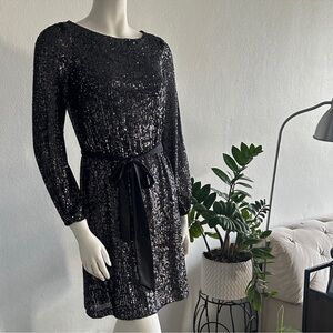 Ann Taylor Black Sequin Long-Sleeve Dress – XSP